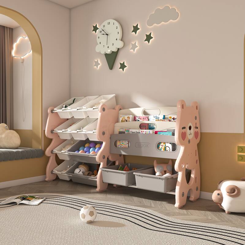 Kids Toy Storage Organizer, Toy Organizer with 2 Tier Bookshelf