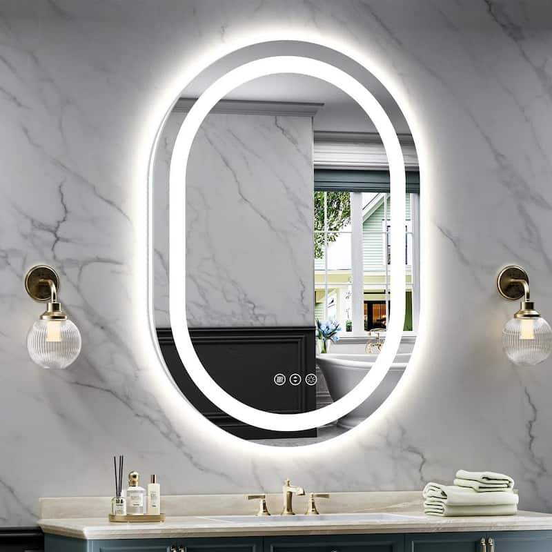 Oval Front & Back LED Lighted Anti-fog Tempered Glass Wall Bathroom Vanity Mirror, ETL Certified, 3-Year Warranty - 28"x20"