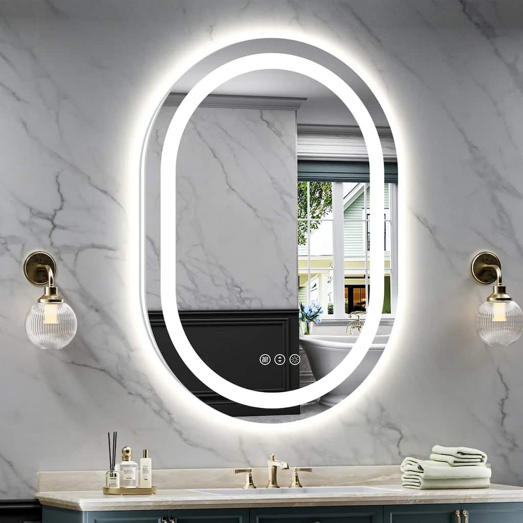 Oval Front & Back LED Lighted Anti-fog Tempered Glass Wall Bathroom Vanity Mirror, ETL Certified, 3-Year Warranty