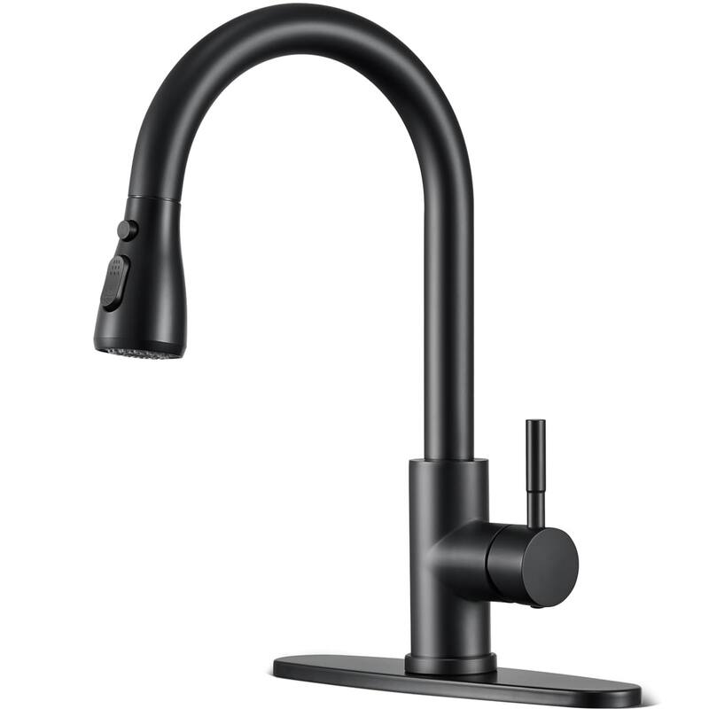 Single-Handle Pull-Down Sprayer Kitchen Faucet with Soap Dispenser - Black