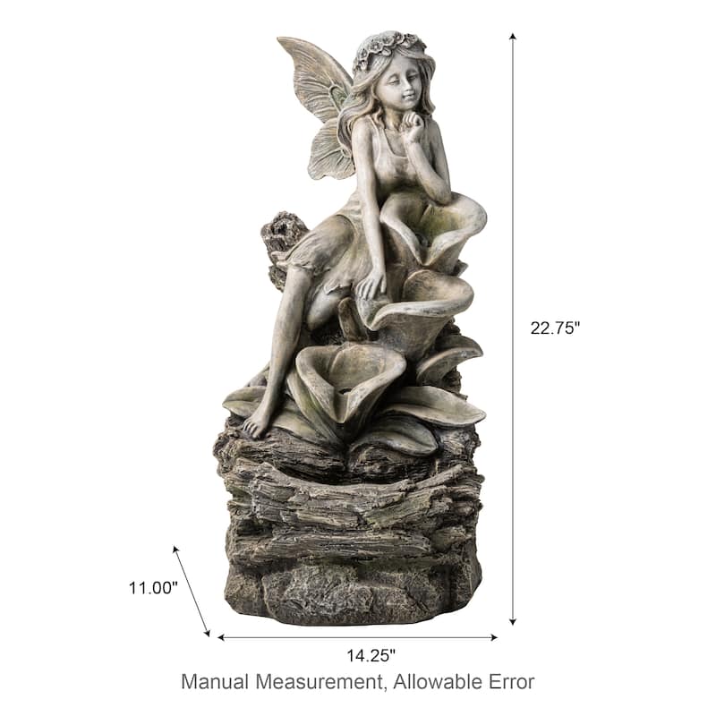 Glitzhome 22"H 4-Tiered LED Lighted Mermaid Fairy Polyresin Outdoor Floor Statue Fountains
