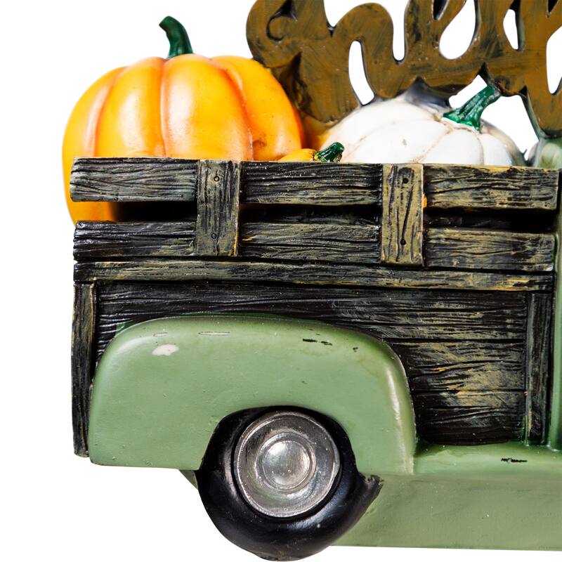 Hello Fall Vintage Style Truck Hauling Autumn Harvest Decoration - 11.25"