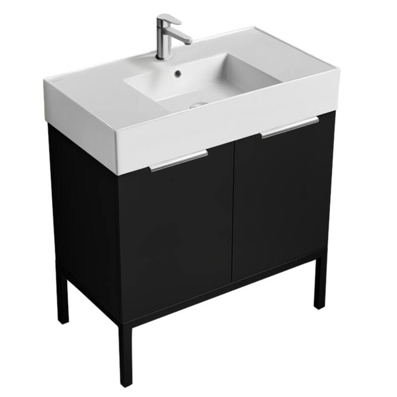 Nameeks Derin-3217-C Derin 32" Free Standing Single Basin Vanity Set - Matte Black / Chrome - Anthracite Finish