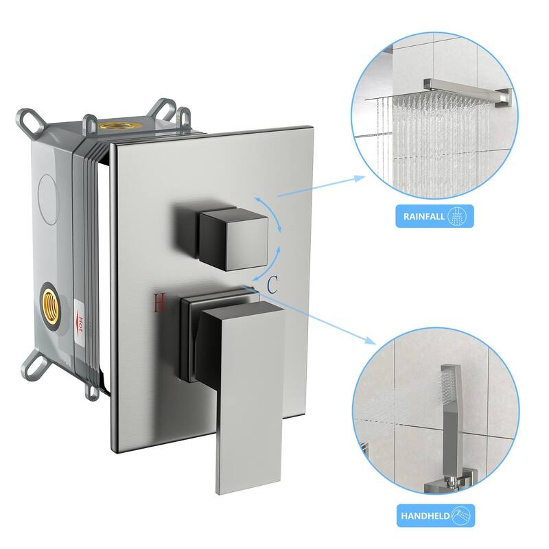 Wall Mounted Square Shower System and Handheld Showerhead Set