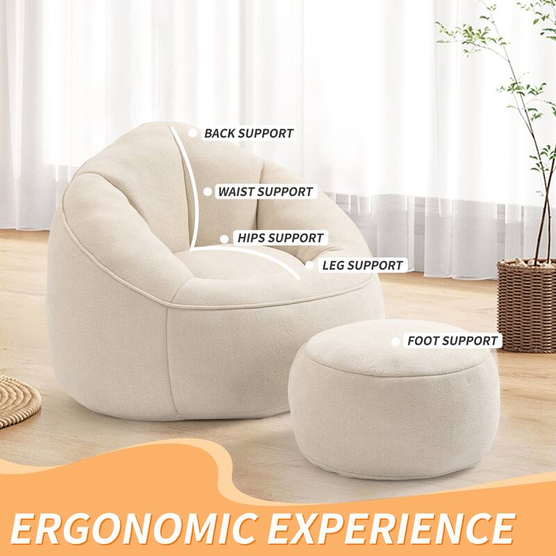 Bean Bag Chairs for Adults & Kids, Velvet Lazy Sofa Chair with Ottoman, Modern Accent Chair