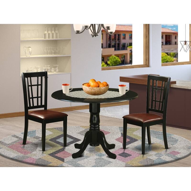 Round Kitchen Dining Table Set - 3 Piece Table & Chair Set - Small Space Dining Table for 2 - Asian Hardwood