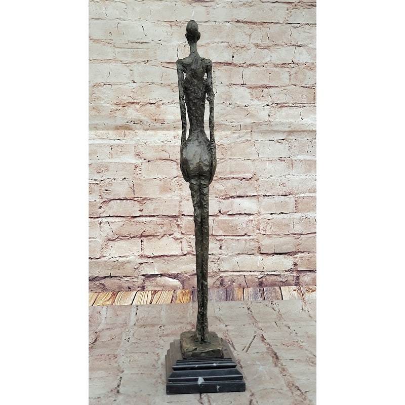 Woman Of Venice After Alberto Giacometti - Bronze Sculpture Statue Stick Figure On Marble Base