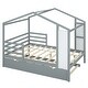 preview thumbnail 8 of 13, Gray Full Size Solid Wood House Bed with Trundle, Fence, and Writing Board for Kids