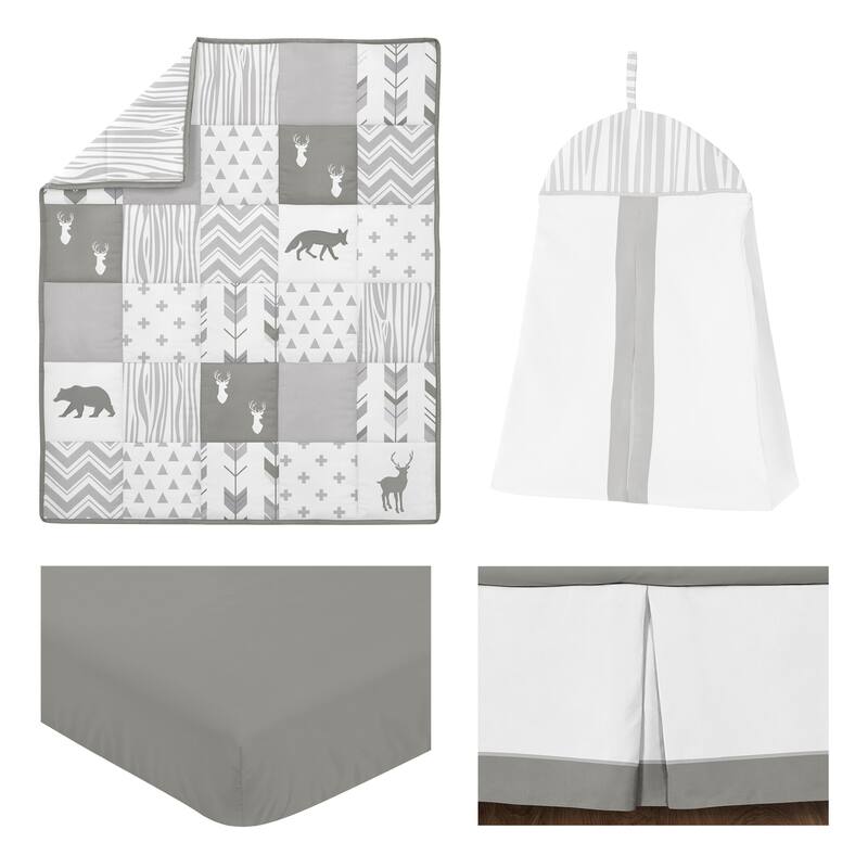 Sweet Jojo Designs Grey and White Woodsy Collection 4-piece Bumperless Crib Bedding Set