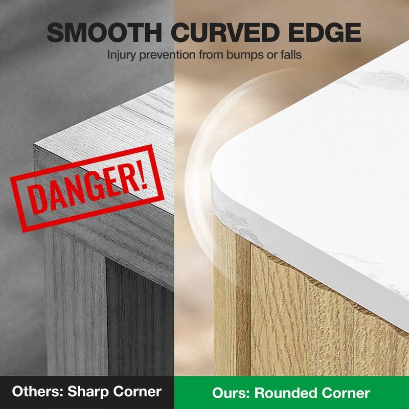 47" Wooden Buffet Cabinet With Faux Marble Top & Fluted Chest Of Drawers With Curved Edges