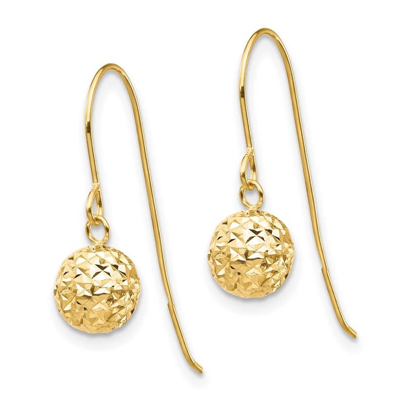 Curata 14k Yellow Gold 18x6mm Diamond-Cut Bead Hook Earrings
