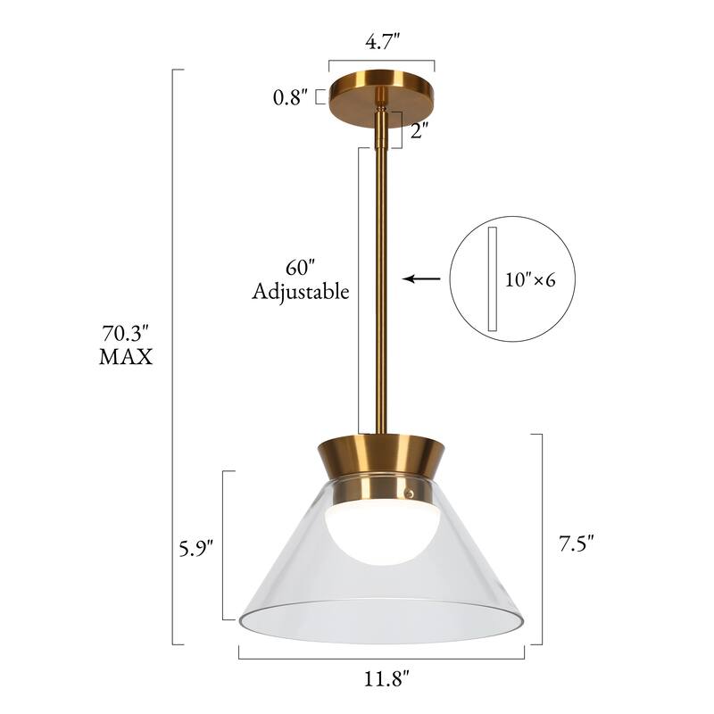 Modern 1-Light LED Gold Pendant Light with Clear Glass for Kitchen Island Dining Room - W11.8"*H7.5"