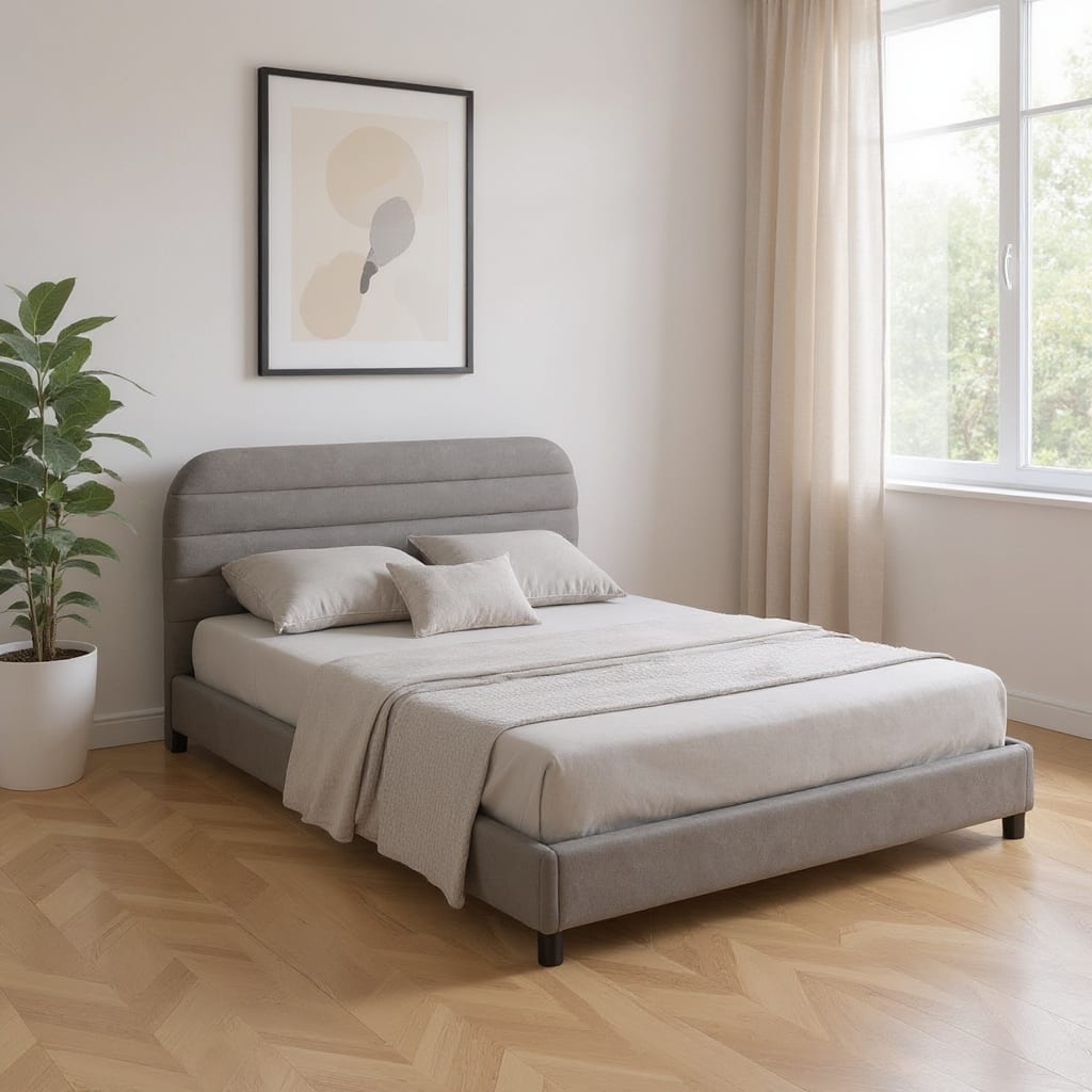 HomeRoots Gray Tufted Velvet Upholstered Queen Bed Frame