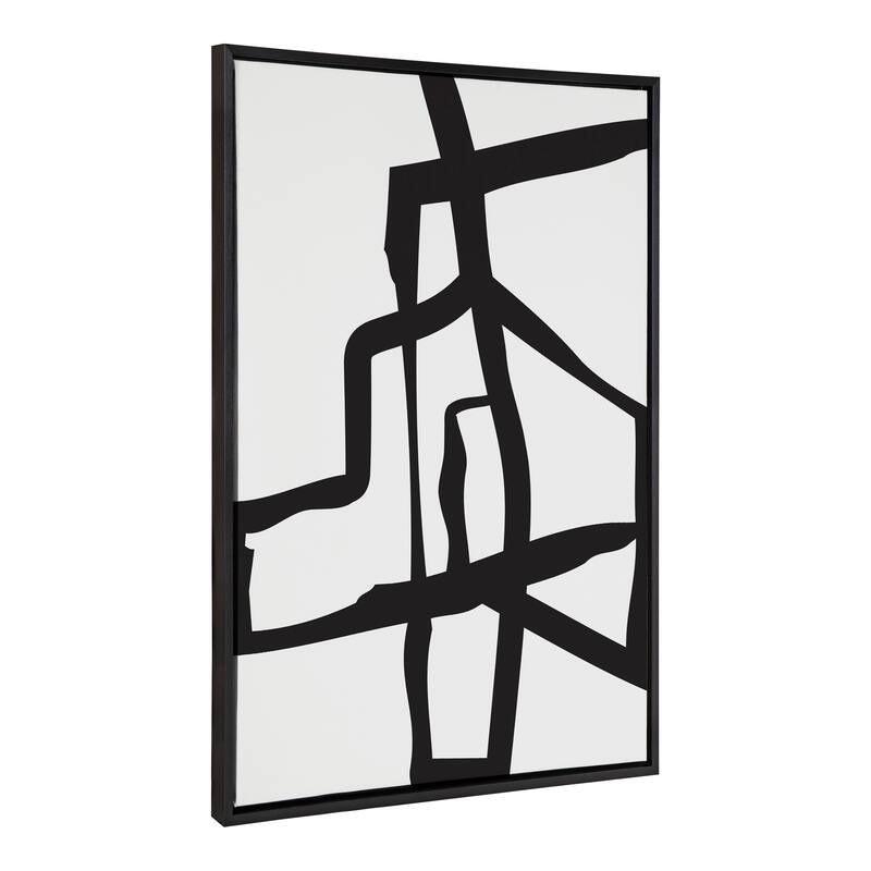 Kate and Laurel Sylvie Bold Sophisticated Abstract Black Stroke Framed Canvas by The Creative Bunch Studio - 28x38 - Black