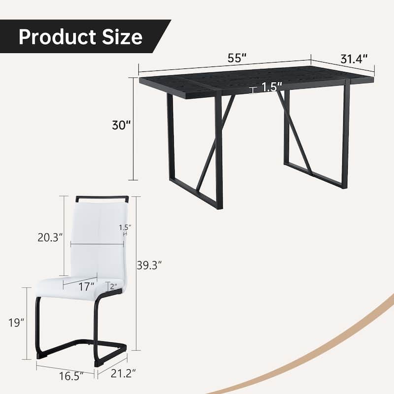 5/7-Piece Dining Table Set with PU Chairs, Modern Rectangular Dining Room Table Set for 4-6 People