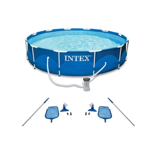 slide 1 of 1, Intex Metal Frame Swimming Pool with Filter Pump and Pool Cleaning Kit (2 Pack) - 49