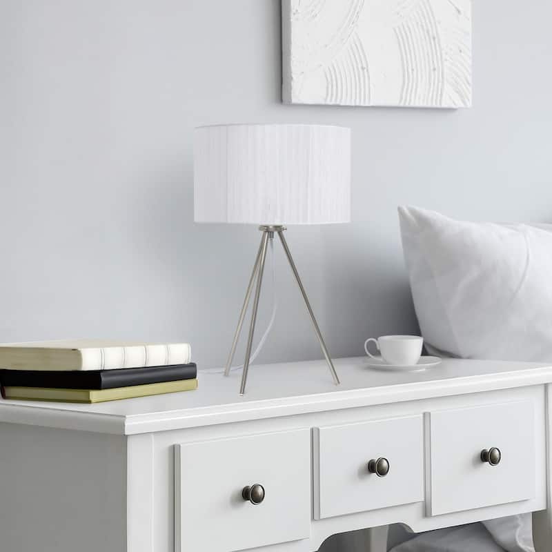 Brushed Nickel Three Legged Pedestal Table Lamp with Shade - 19.75" - Silver and White