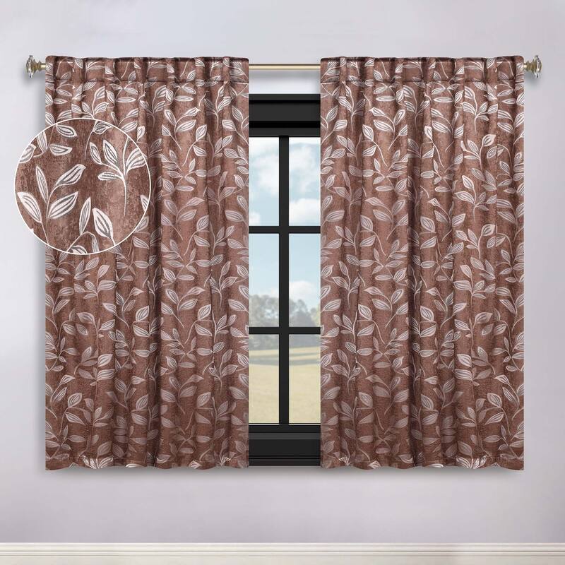 Superior Leaves Machine Washable Room Darkening Curtains with Back Tabs, Set of 2