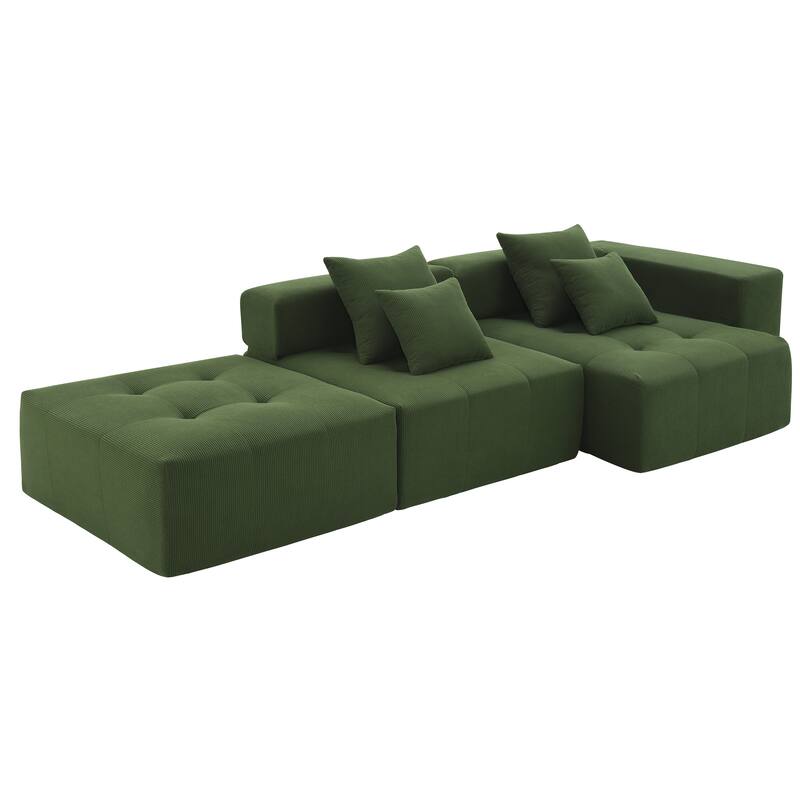 105.5" Corduroy L-Shaped Modular Sectional Sofa with Wide and Deep Seat, Tufted Design, and No Assembly Required