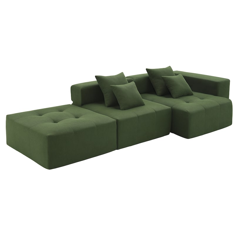 105.5'' Modular L-Shaped 3 Seater Sectional Sofa with Corduroy Upholstery, Tufted Design and 4 Pillows, No Assembly Needed