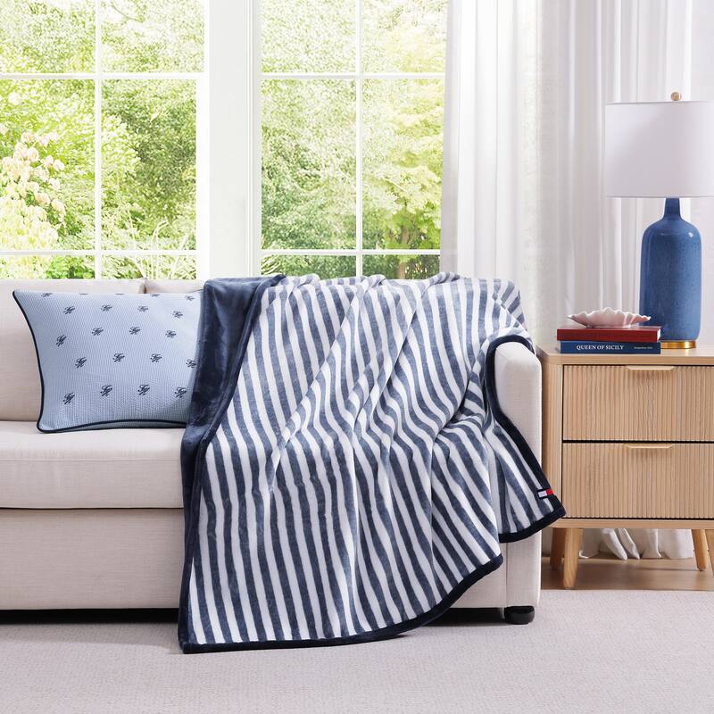Tommy Hilfiger Printed Plush Reversible Throw Blanket