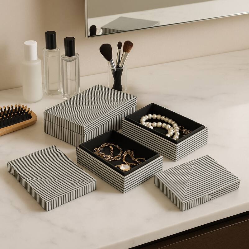 Decorative Box with Lid - Set of 3, 10", 11", 12", Black - 12.0"