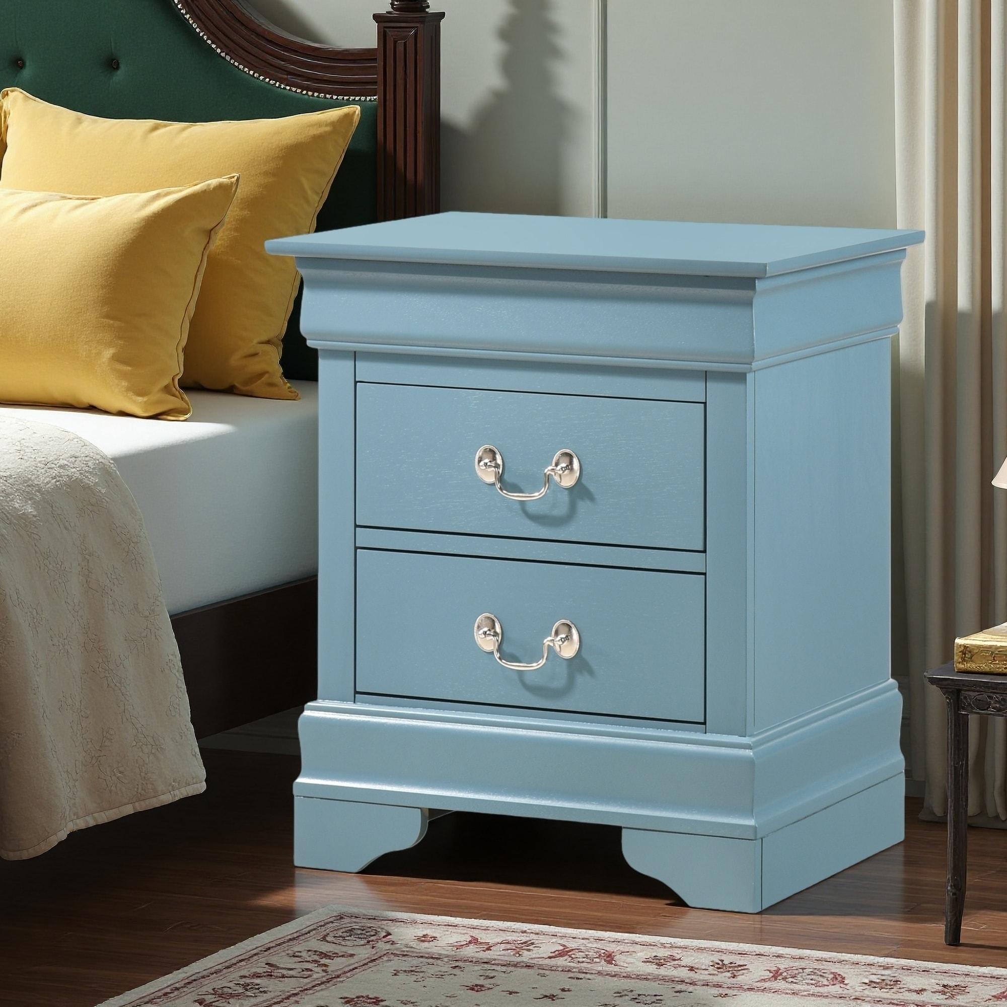 21"L Traditional Nightstand with Two Drawers, Durable Construction and Classic Design