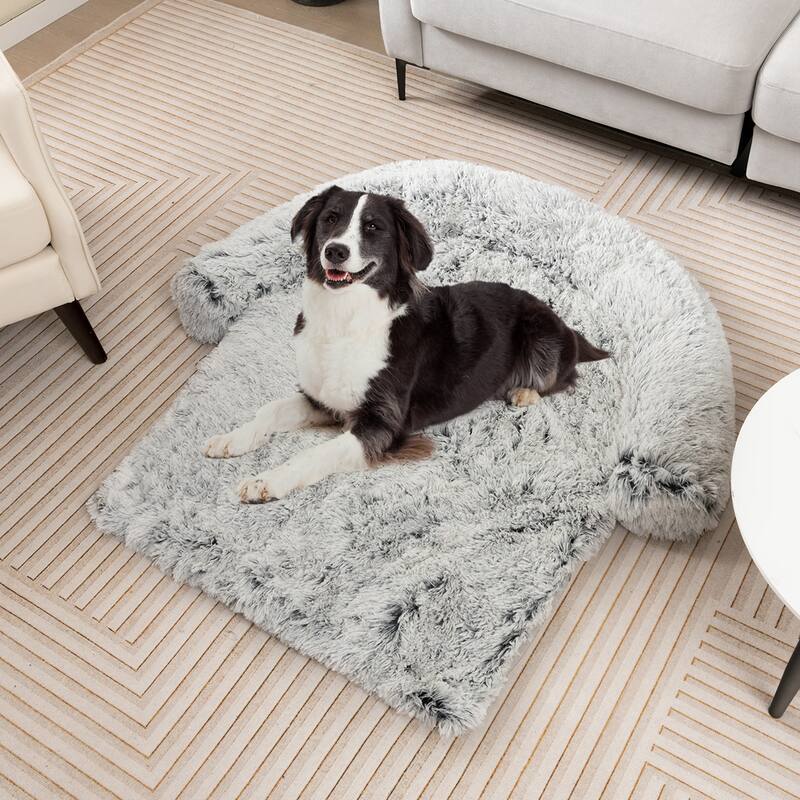 Costway Plush Calming Dog Couch Bed with Anti-Slip Bottom Plush Mat - Gray