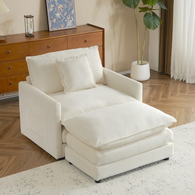 Corduroy Chair with Ottoman & Storage