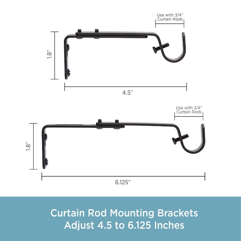 Kenney® 3/4" Adjustable 4.5-6.125" Curtain Rod Mounting Brackets, Set of 2, Black
