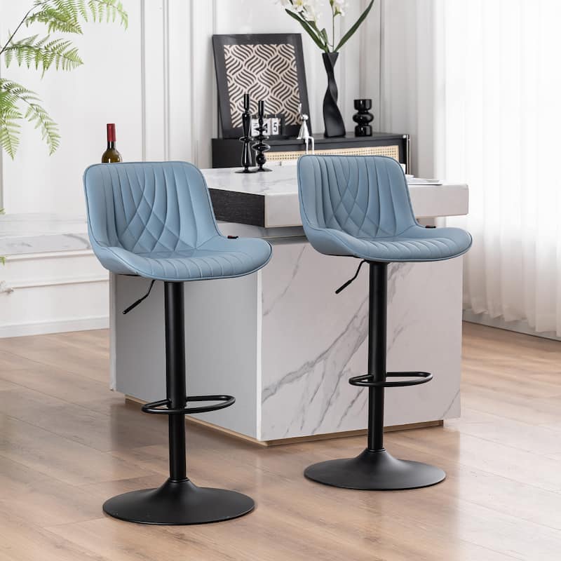 Adjustable Bar Stools Set of 2, Faux Leather Swivel Bar Chairs