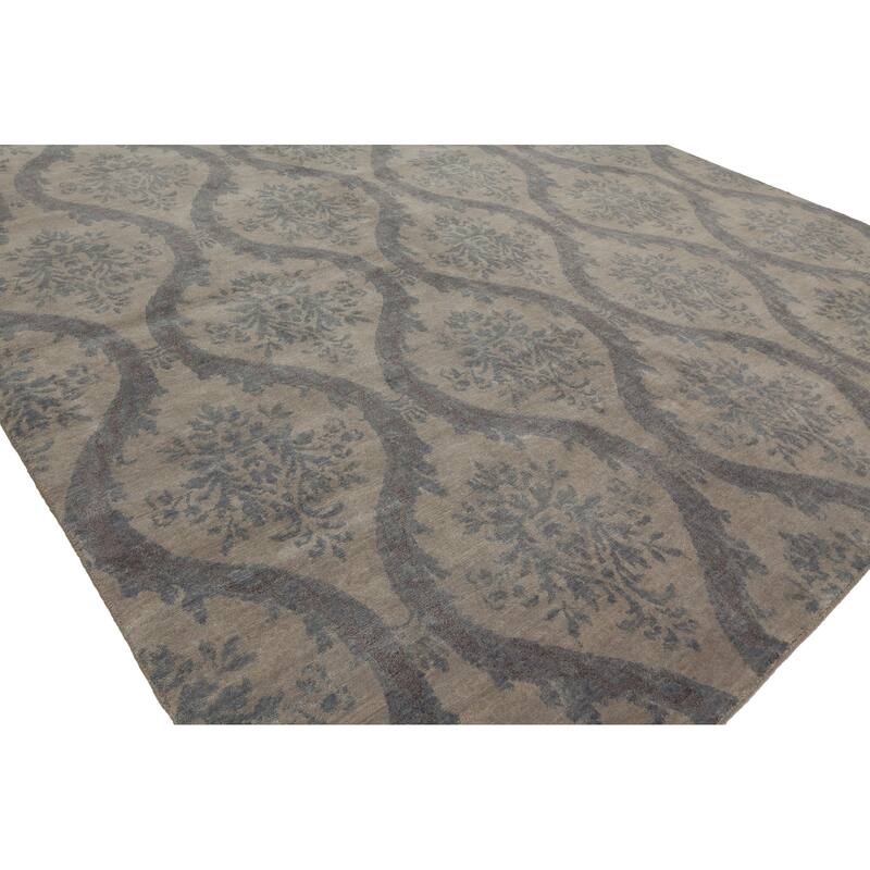 Transitional Grey Hand-Knotted Wool Area Rug