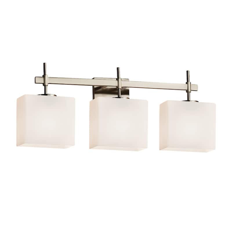 Justice Design Fusion Union 3-Light Brushed Nickel Bath Bar, Opal Rectangle Shade - Brushed Nickel