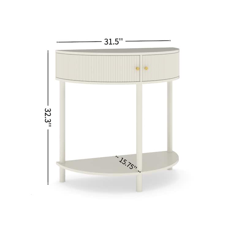 Homy Casa 31.5" Demi-Lune Console Table with 2 Drawers & Shelf, Wave-Pattern Front, Solid Wood Legs, Multiple Colors