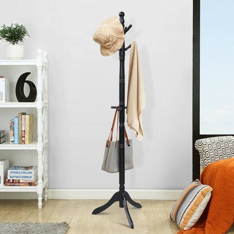 Entryway Bedroom Adjustable Free Standing Wooden Coat Rack
