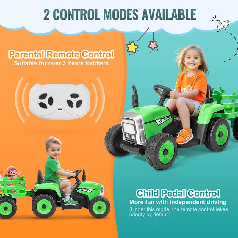 VEVOR Kids Ride on Tractor 12V Electric Toy Tractor with Trailer Remote