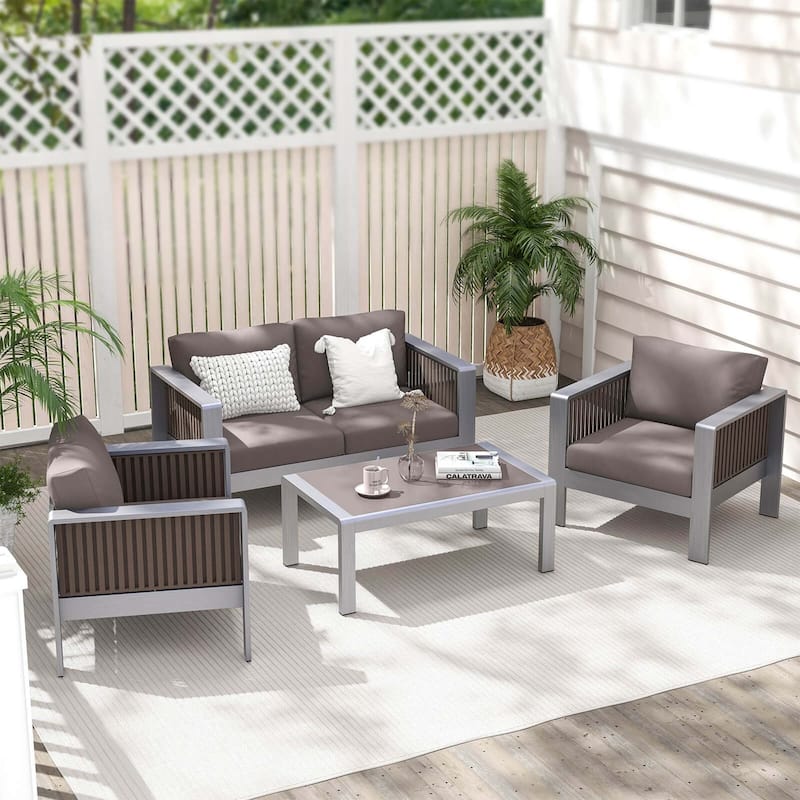 Costway 2 PCS Aluminum Single Sofa Outdoor Furniture Set with Thick - See Details