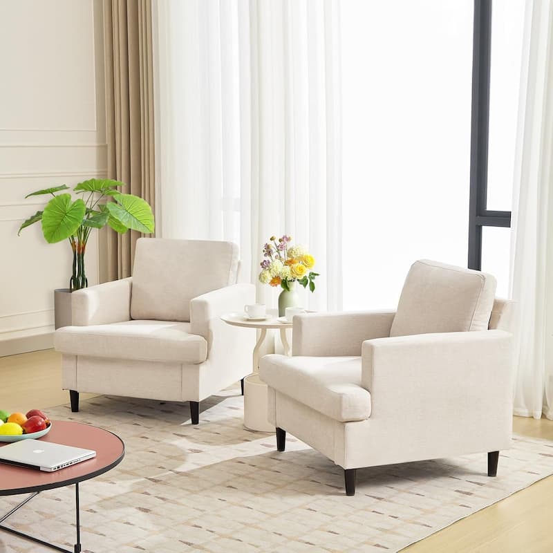 Living Room Chair, Modern Upholstered Armchair with Breathable Linen Fabric, Soft Sofa Chair with Wood Legs