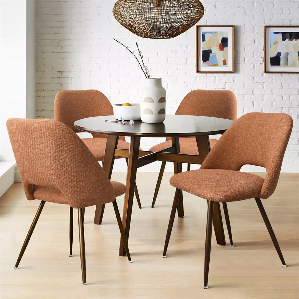 Upholstered Modern Cutout Back Dining Chair with Walnut Leg（Set of 4)