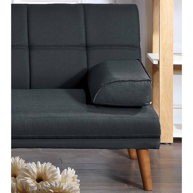 Adjustable Tufted Sofa with Solid Wood Legs, Black, Polyfiber