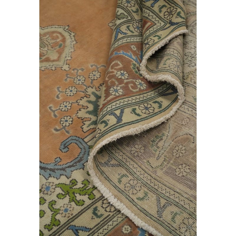Hand Knotted Oriental 100% Wool Carpet Traditional Floral Oranges & Rust Tabriz Area Rug - 11' 5'' X 7' 11''