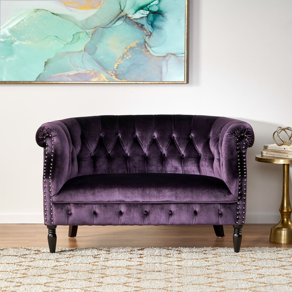 Milani Velvet Tufted Scroll Arm Loveseat by Christopher Knight Home
