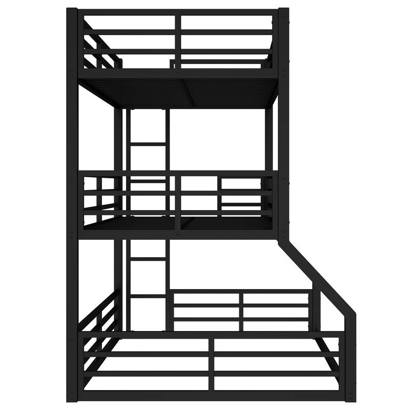 Twin over Twin over Full Bunk Bed, Metal Triple Bunk Bed with Safety Guardrails, Heavy-duty Bunk Bed with Noise-reduced Design