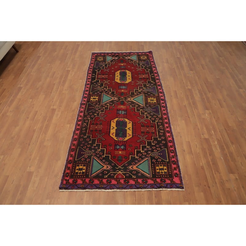Hand Knotted Oriental 100% Wool Carpet Traditional Geometric Red Ardebil Runner Rug - 9' 3'' X 4' 1''