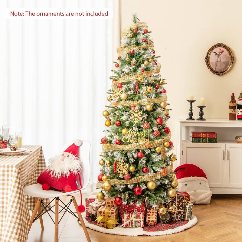 Gymax 7.5/6 FT Artificial Christmas Tree Pre-Lit Hinged Xmas Tree w/