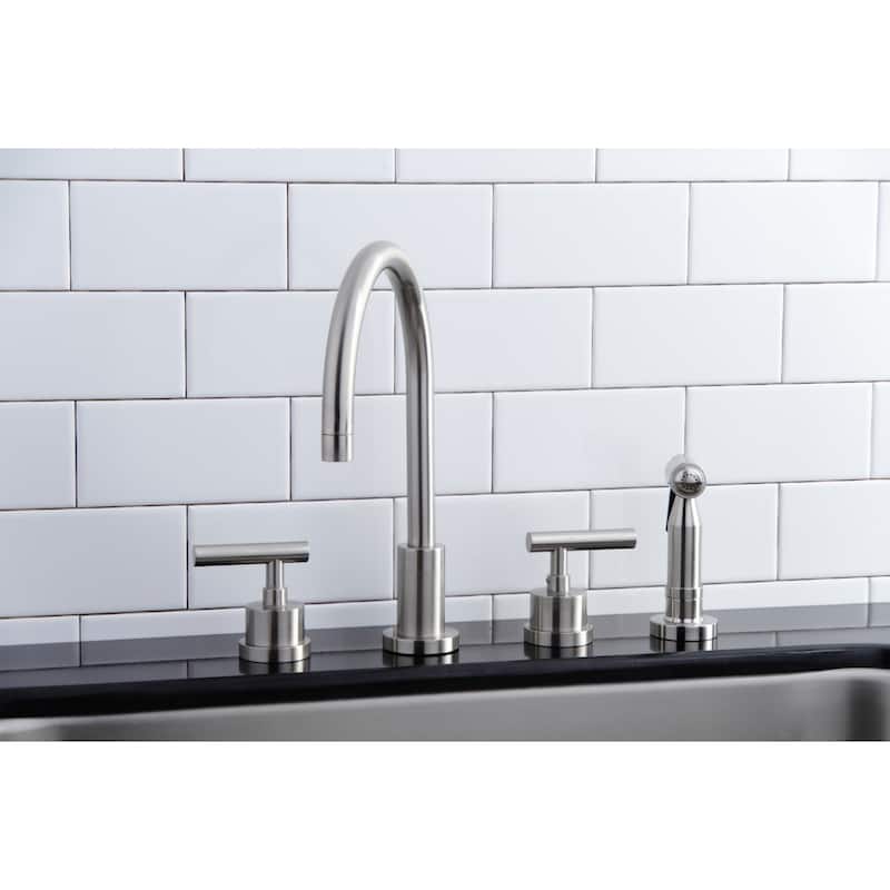 Kingston Brass Manhattan Deck Mount Widespread Kitchen Faucet with Brass Sprayer