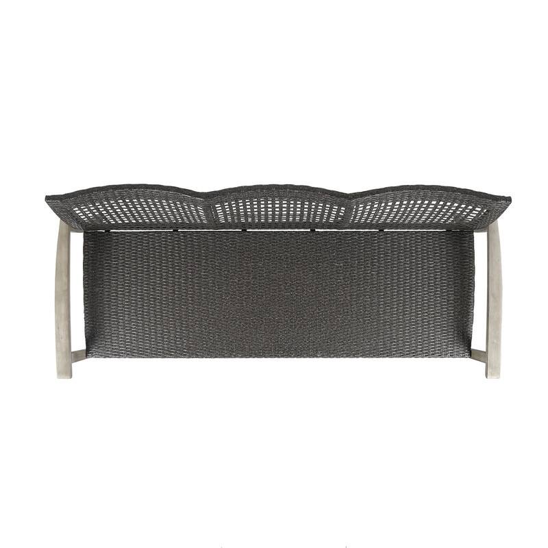 Outdoor Acacia Wood Wicker 3 Seater Sofa, Patio Furniture Conversation Set for Backyard