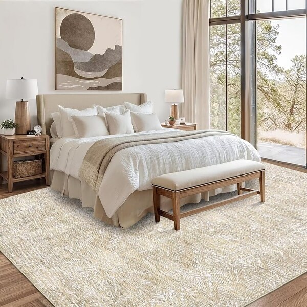 Vintage Geometric Rug Washable Indoor Bedroom Rugs Non Slip Low