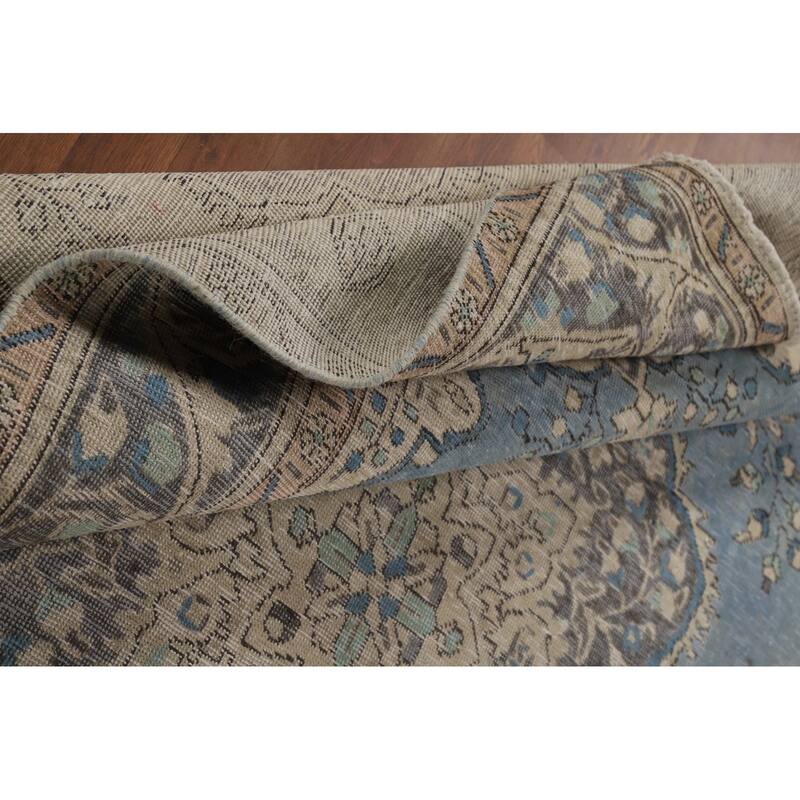 Blue Tabriz Persian Area Rug Handmade Traditional Floral Wool Carpet - 6'7"x 9'6"