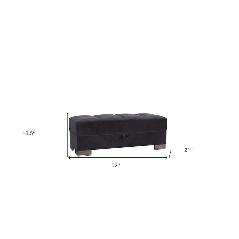 HomeRoots 52" Black and Brown Microfiber Tufted Storage Ottoman